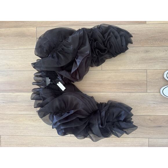 By Anthropologie Ruffle Drama Sleeve Shrug Black NWT One Size Statement Runway - Picture 10 of 16